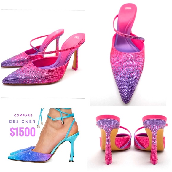 Zara pink purple gradient rhinestones heeled mules - Picture 7 of 12